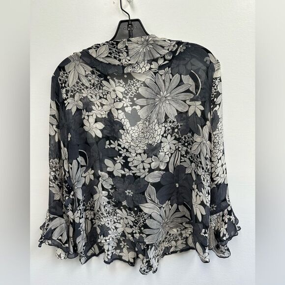 Vintage Y2K 100% Silk Ruffle Boho Floral Shirt Semi Sheer Blouse Size L - Picture 10 of 10